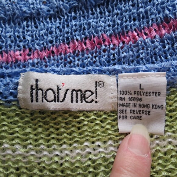 That's Me Sweater Short Sleeve Loose Weave Button Striped Multicolor Size Large - Picture 8 of 9